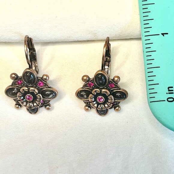 Joan Rivers Earrings * Copper Tone w/ Purple & Pink Rhinestones * Vintage * 1" - Picture 5 of 6